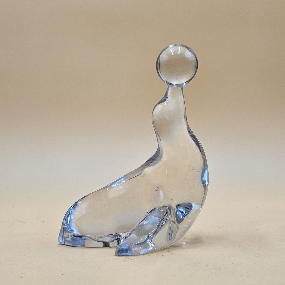 Vintage Martinsville Art Glass Crystal Seal Balancing Ball 7"x 6" Heavy